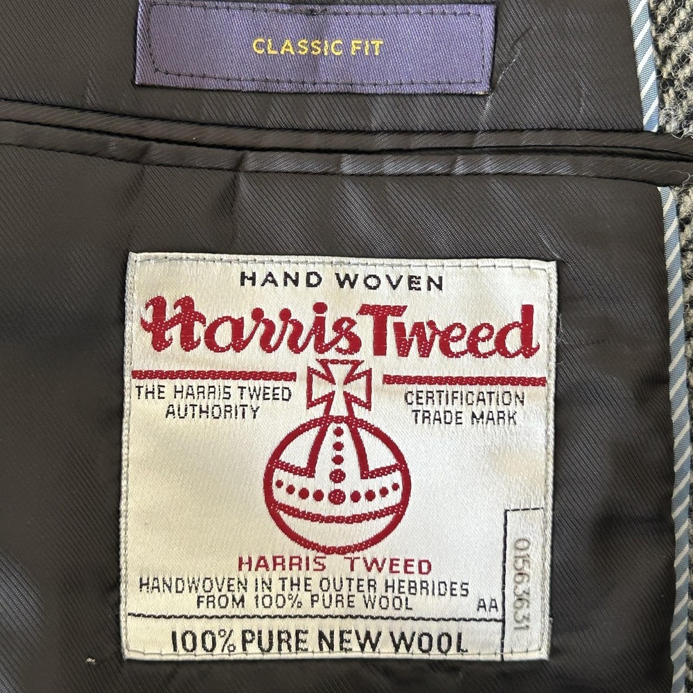 Stafford Sport Coat Mens 48R Gray Harris Tweed Wool Herringbone Blazer Jacket - Picture 3 of 16